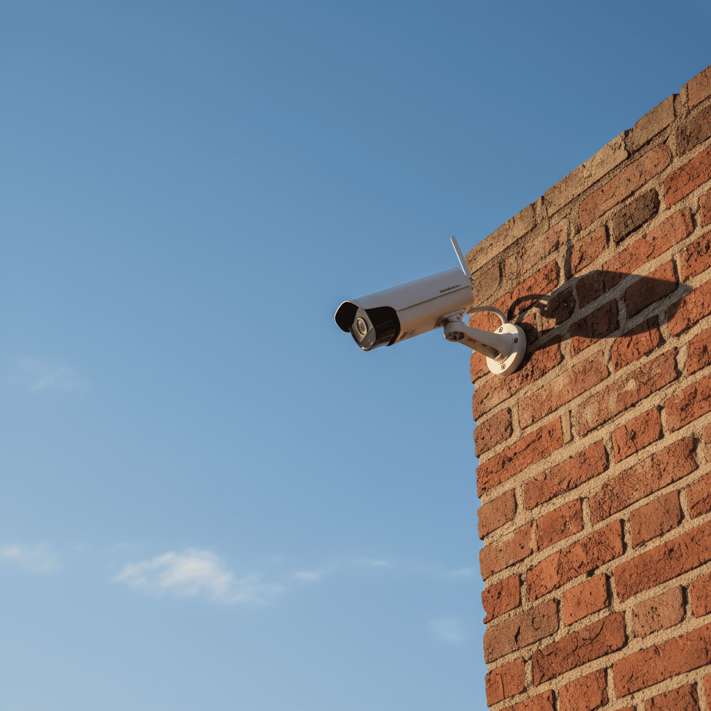 Bullet security camera on a brick wall corner