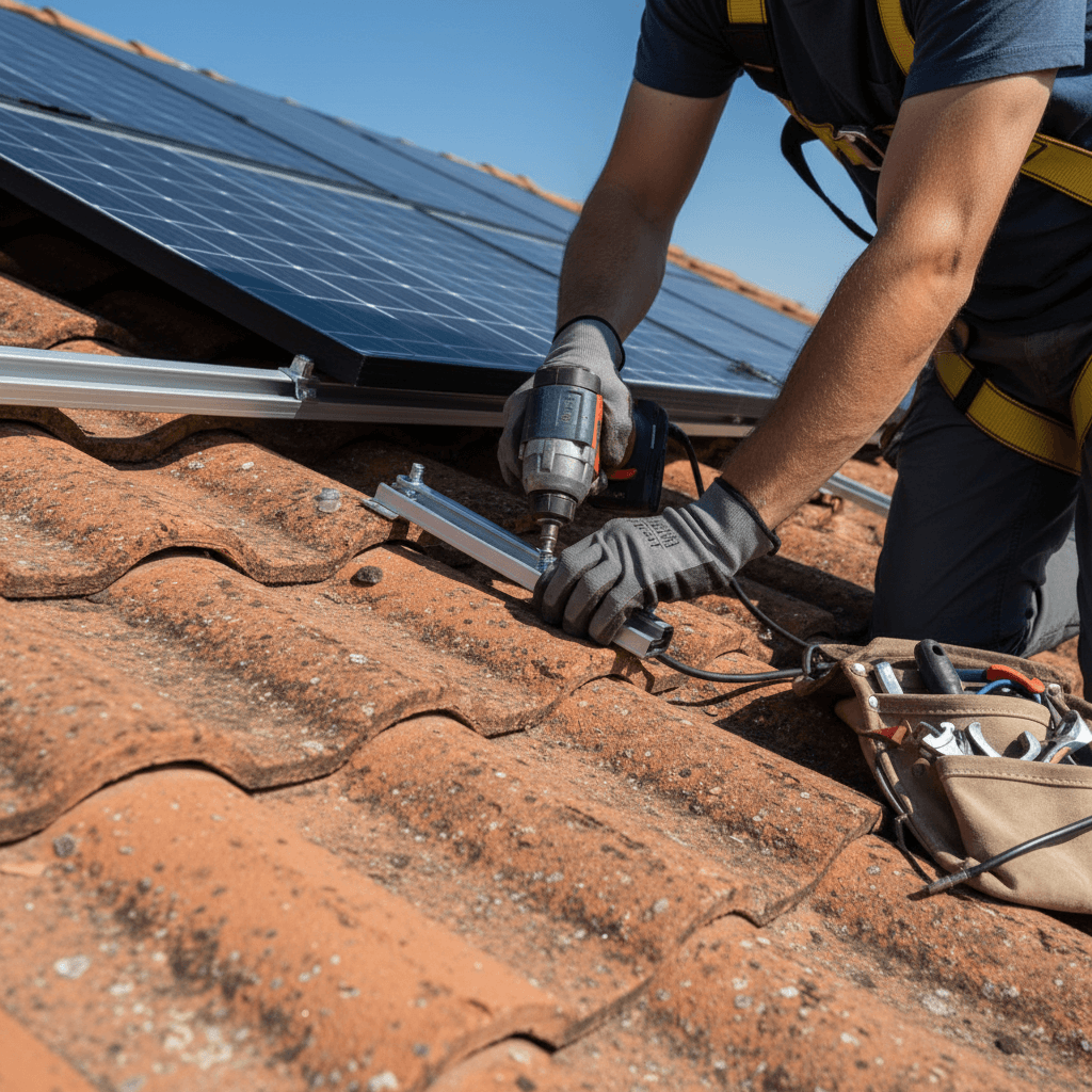 Solar panel installation on a residential roof by a licensed electrician