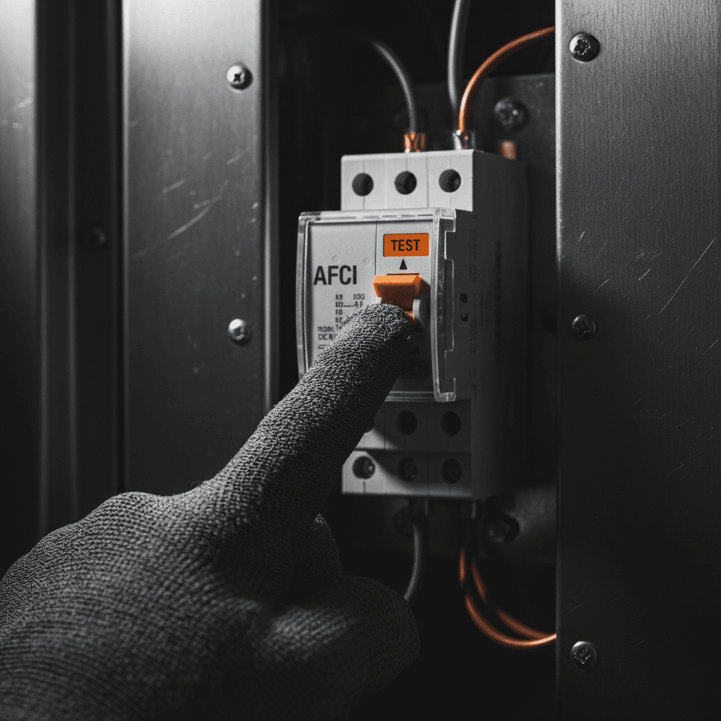 Close up of AFCI breaker in electrical panel