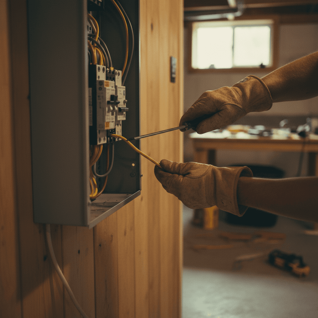 Electrician working on a new electrical panel
