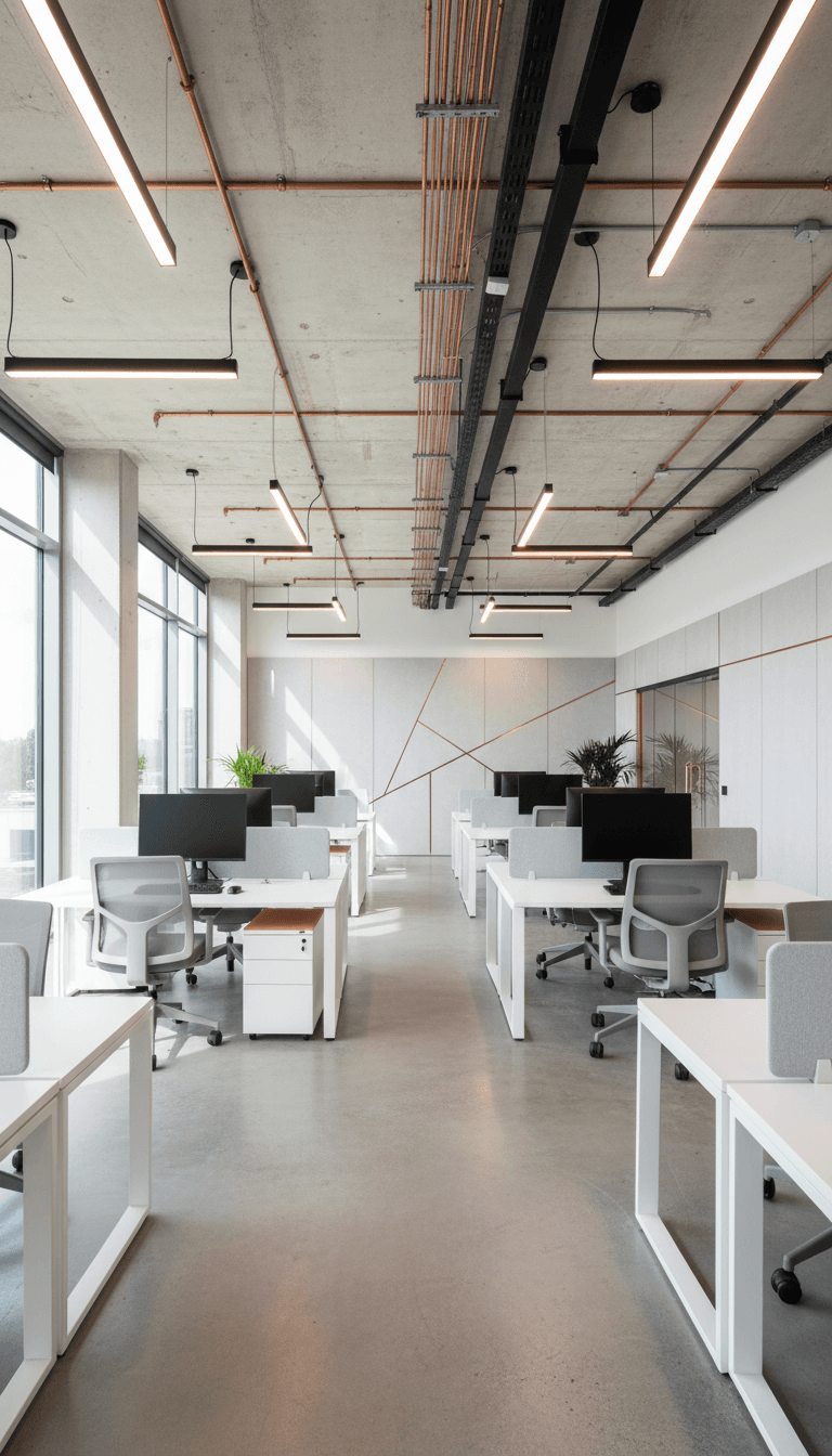 Modern office with professional electrical installation
