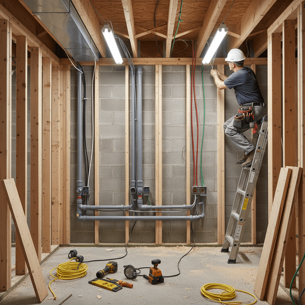 Basement electrical wiring installation