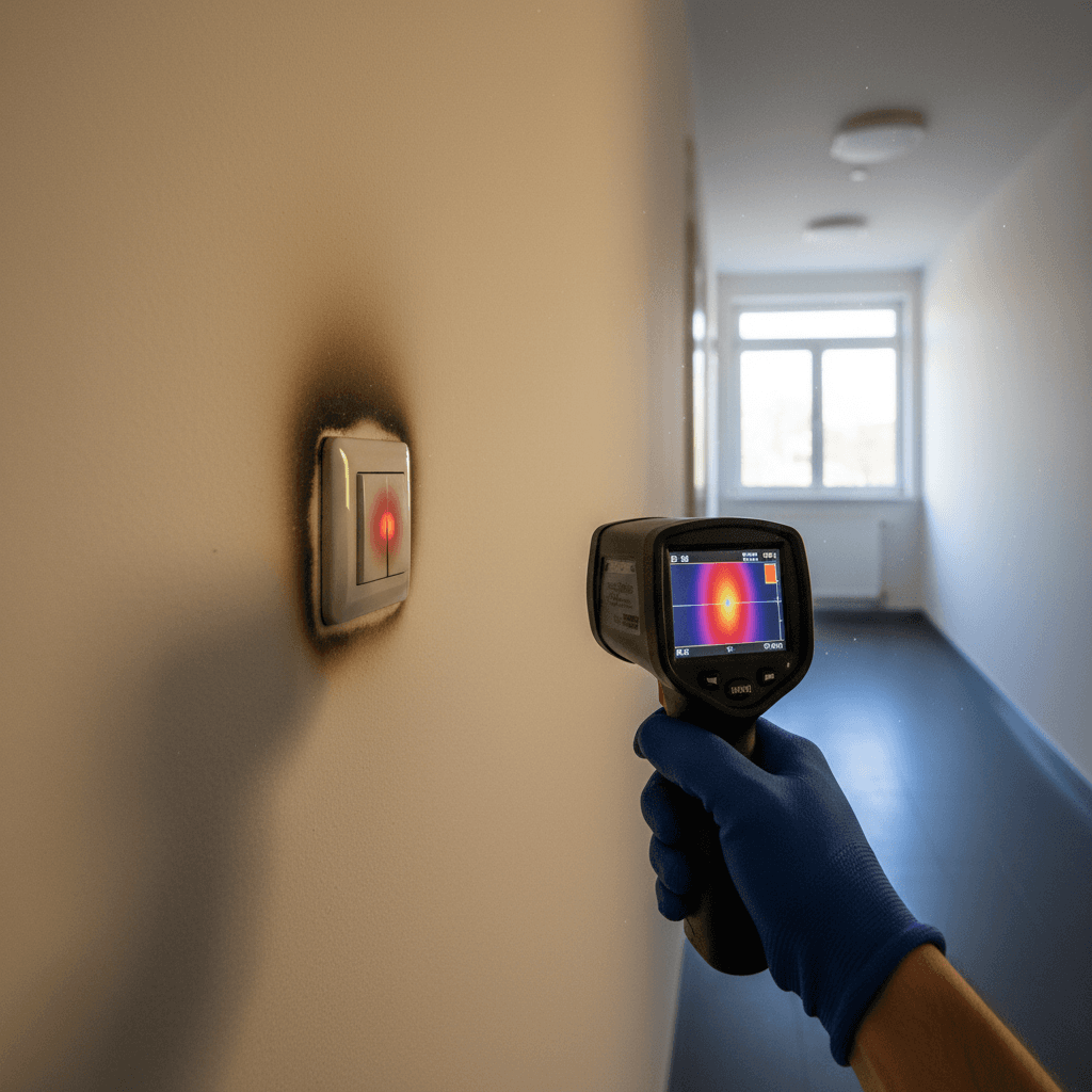 Thermal camera scanning a wall switch for hot spots