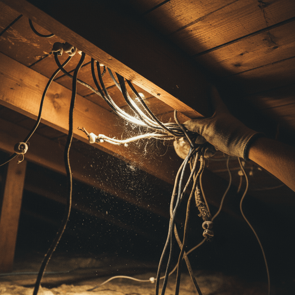 Electrician replacing old knob-and-tube wiring