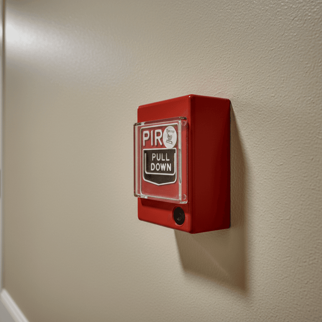 red manual pull station on wall