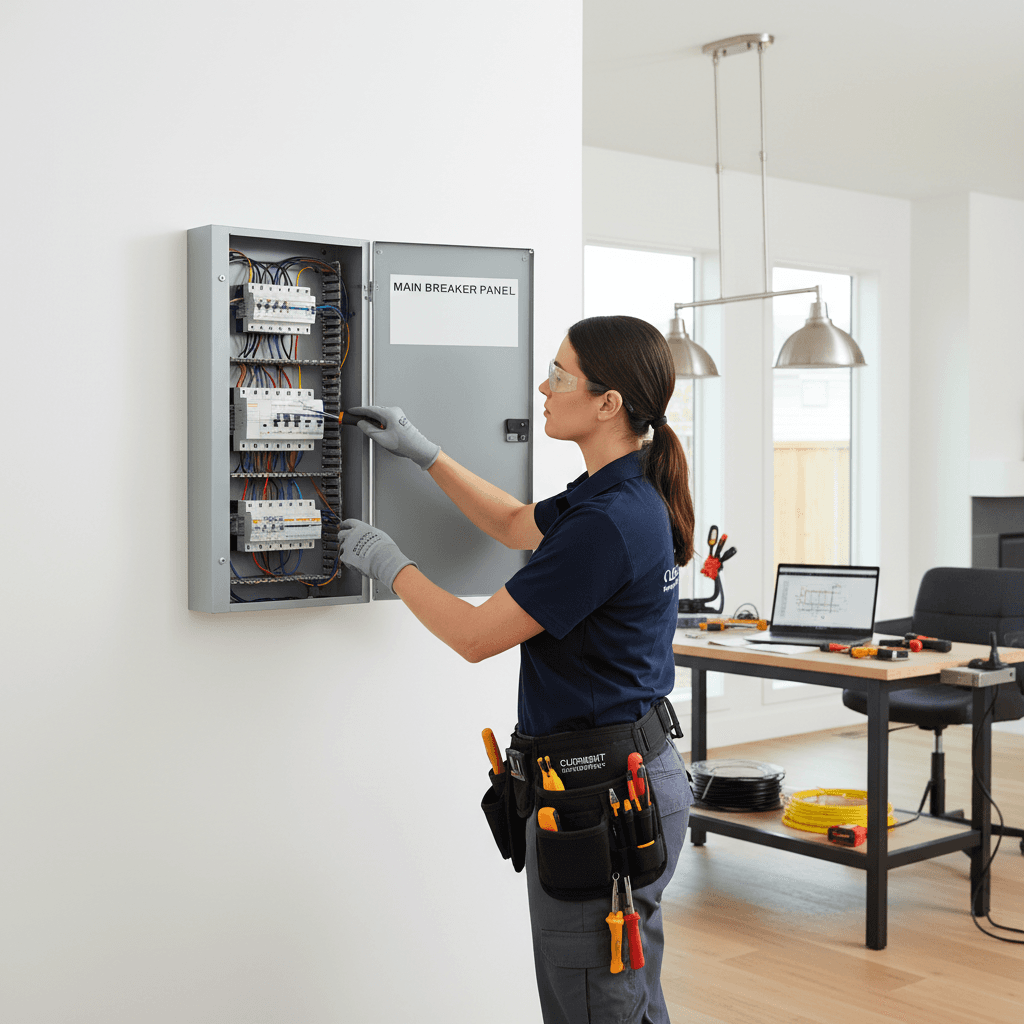 Electrician working on a residential electrical panel