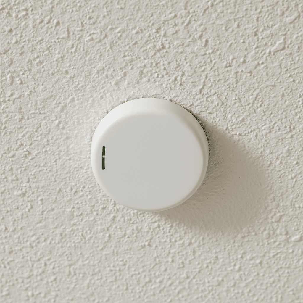 white smoke detector mounted flush on ceiling