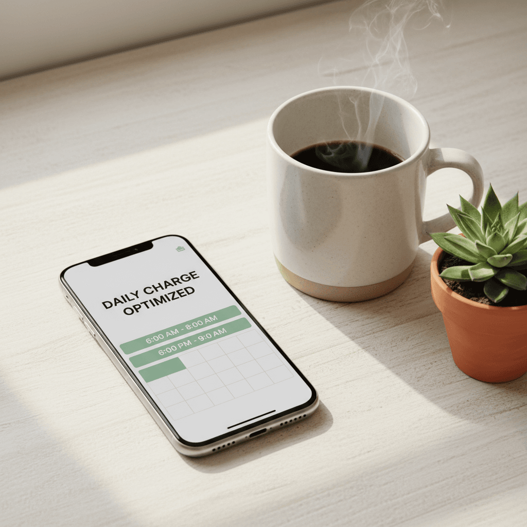 Smartphone showing charging schedule