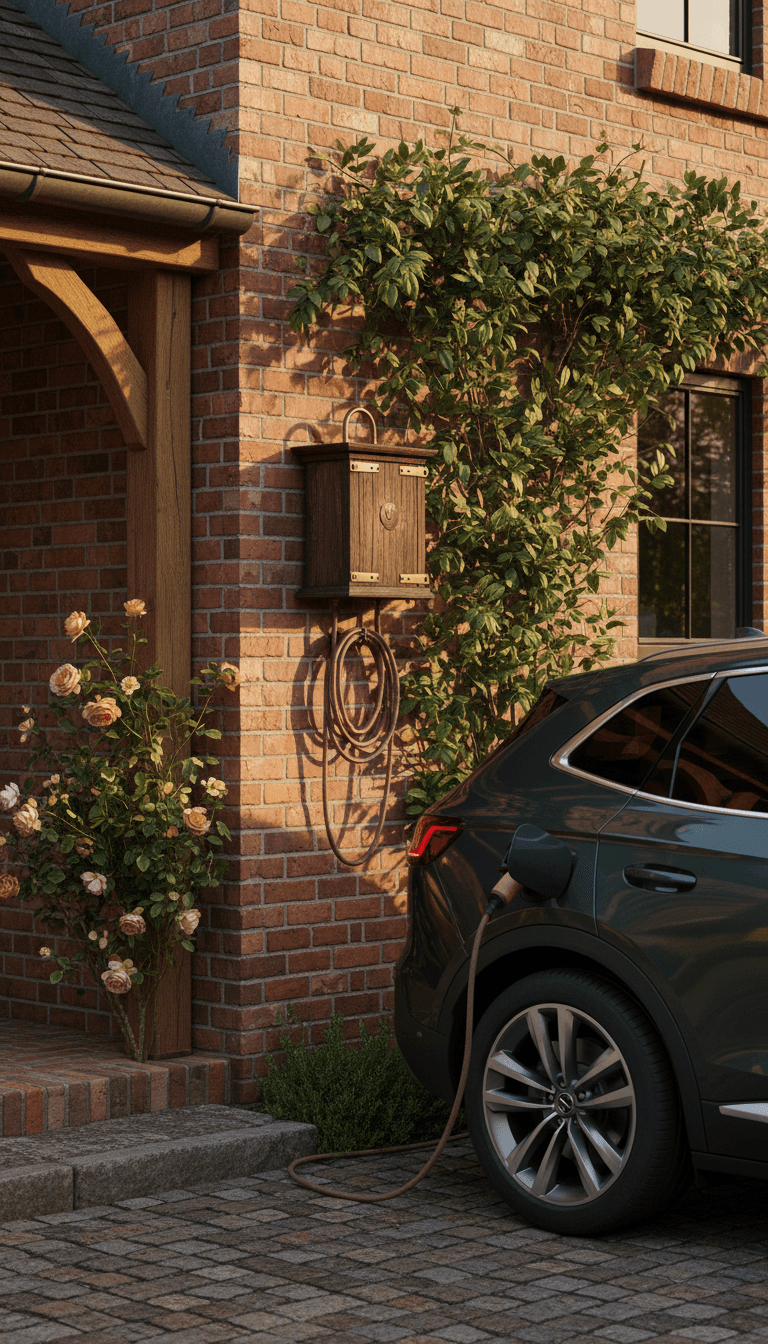 Residential EV charger installation on a brick home