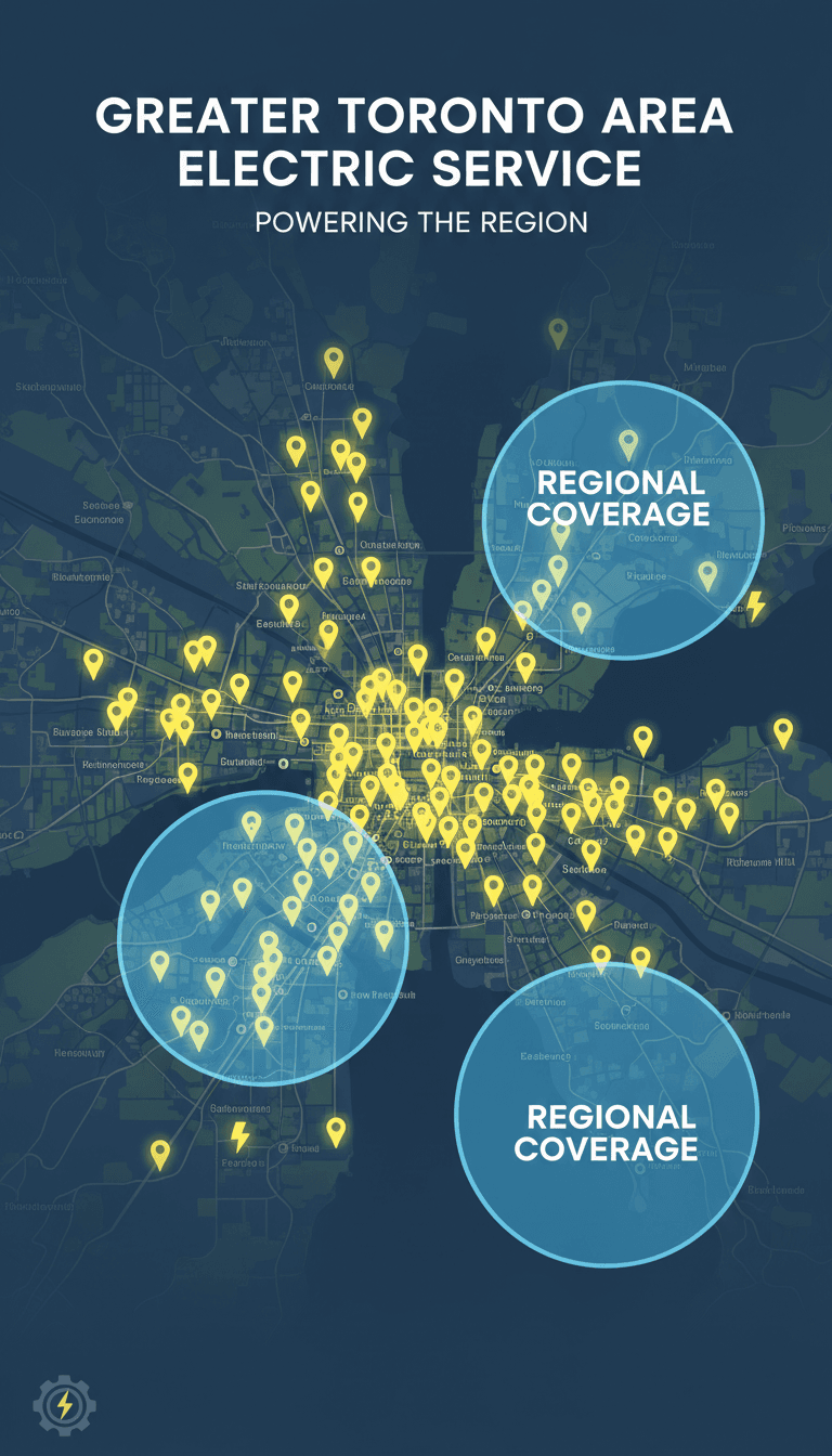 GTA service area map with electrician coverage zones