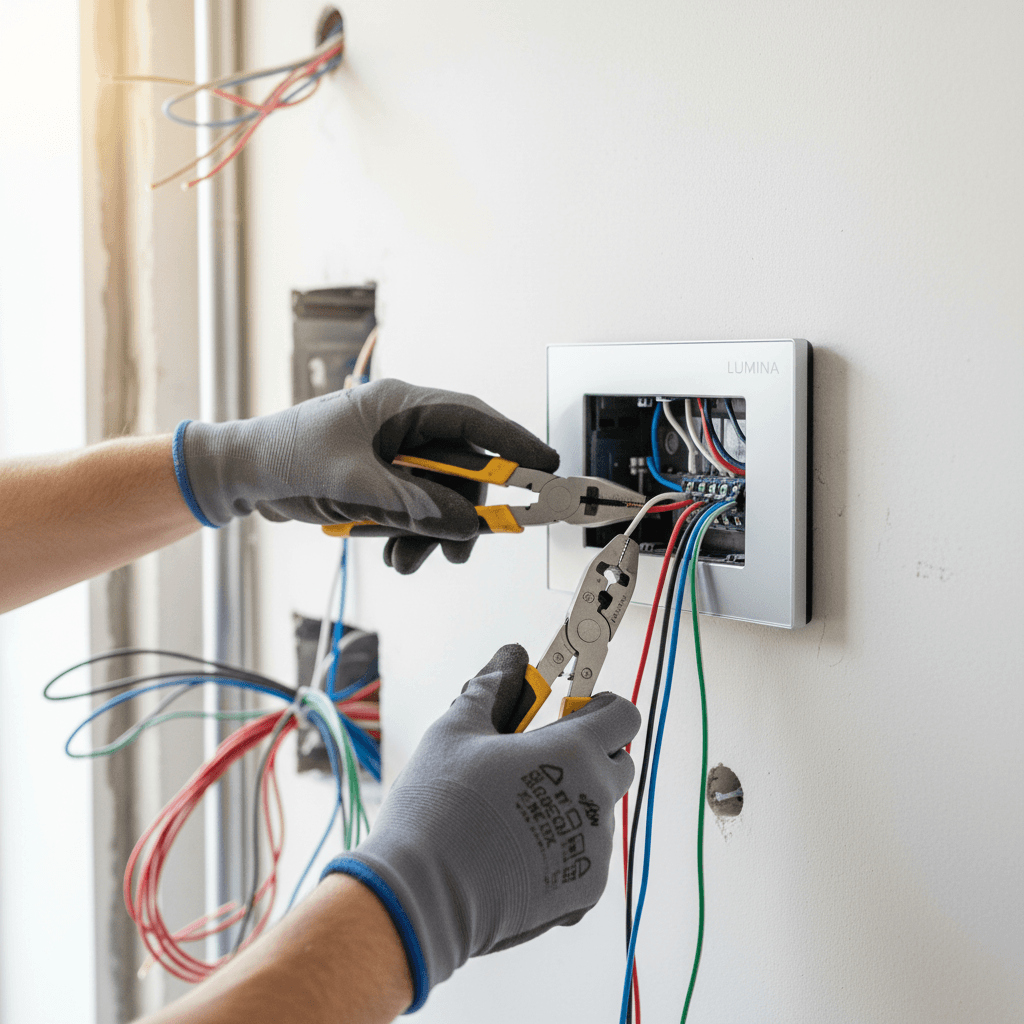 Licensed electrician installing residential electrical panel