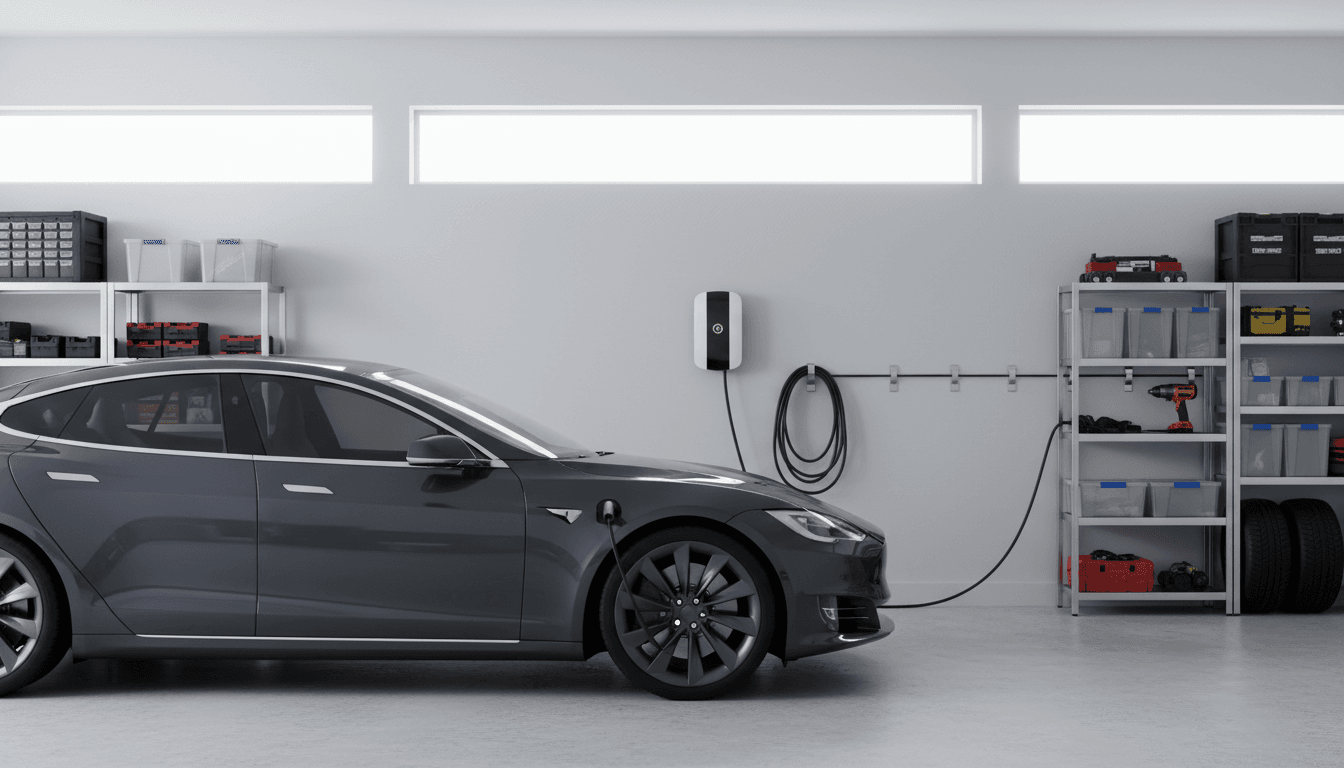 Electrician installing EV charger installation on home